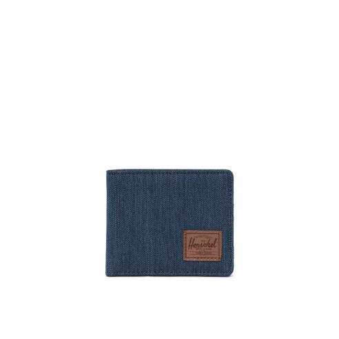 Herschel Roy Wallet Indigo Denim Crosshatch/Saddle Brown RFID RFID