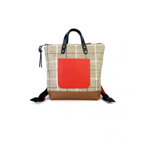 Daniel Chong Square Mini Brown/Pattern/Red Backpack