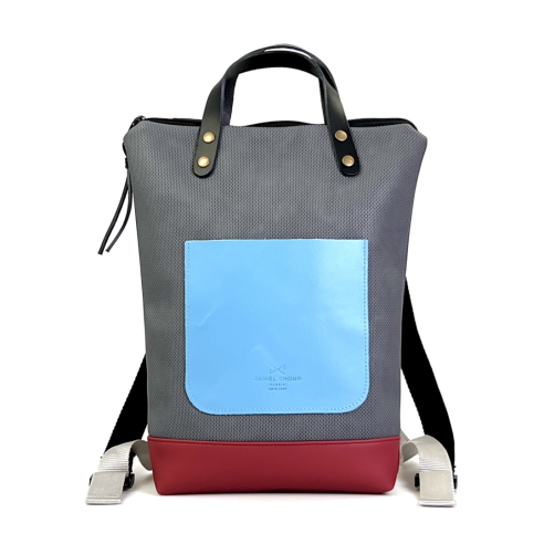 Daniel Chong Mini Waterproof Burgundy/Grey/Cyan Backpack