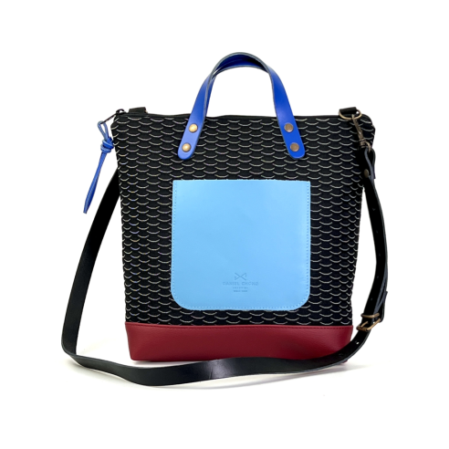 Daniel Chong Square Padded Burgundy/Black/Blue Shoulder bag