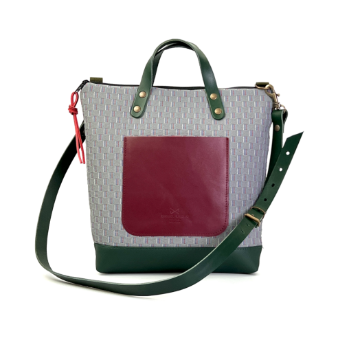 Daniel Chong Square Padded Green/Grey/Burgundy Shoulder bag