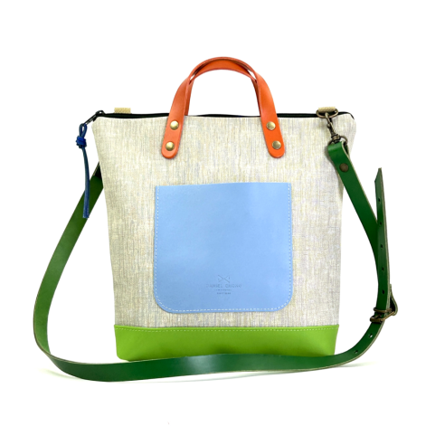Daniel Chong Square Waterproof Green/Beige/Blue Shoulder bag