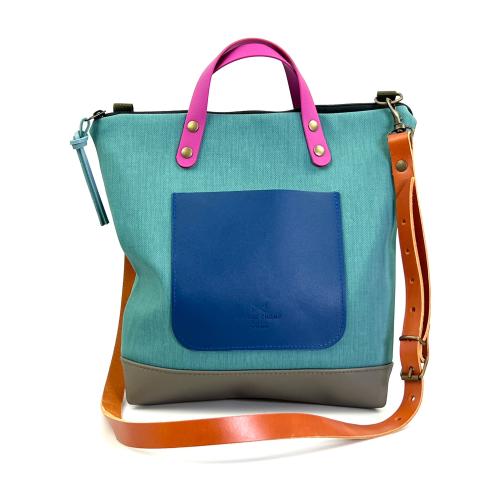 Daniel Chong Square Waterproof Grey/Turquoise/Blue Shoulder bag